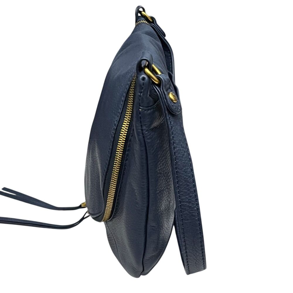 HOBO Fern Medium Shoulder Bag Navy Pebbled Leather Brass Hardware Slouchy - Picture 7 of 13